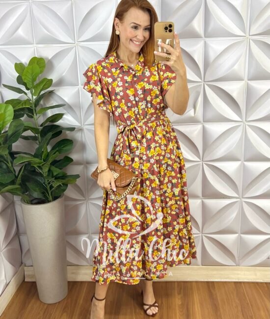 Vestido Marieta Em Viscolinho - Marrom - Milla Chic