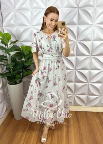 Vestido Ninive Em Chiffon - Off White - Milla Chic