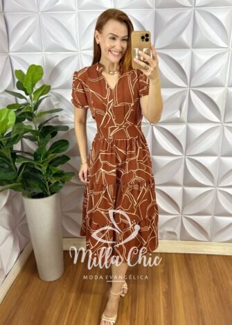 Milla Chic - millachic com br vestido otilia em crepe dunnas marrom Vestido Otilia Em Crepe Dunnas - Marrom - Milla Chic