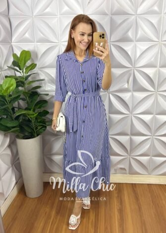 Vestido Ruanda Em Crepe Listras - Milla Chic