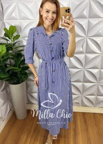 Vestido Ruanda Em Crepe Listras - Milla Chic