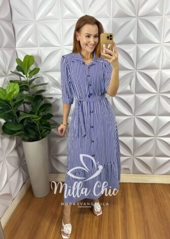 Vestido Ruanda Em Crepe Listras - Milla Chic