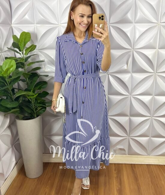 Vestido Ruanda Em Crepe Listras - Milla Chic