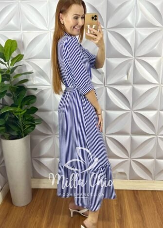Vestido Ruanda Em Crepe Listras - Milla Chic