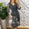 Vestido Suíça Em Tule Póa - Preto - Milla Chic