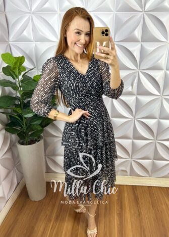 Milla Chic - millachic com br vestido suica em tule poa pre 4 Vestido Suíça Em Tule Póa - Preto - Milla Chic