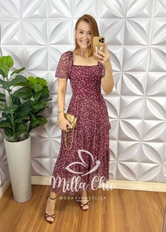 Vestido Suíça Em Tule Póa - Vermelho - Milla Chic