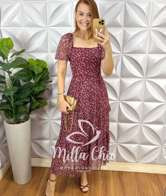 Vestido Suíça Em Tule Póa - Vermelho - Milla Chic