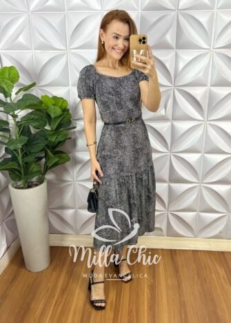 Vestido Suíça Em Tule Póa - Preto - Milla Chic