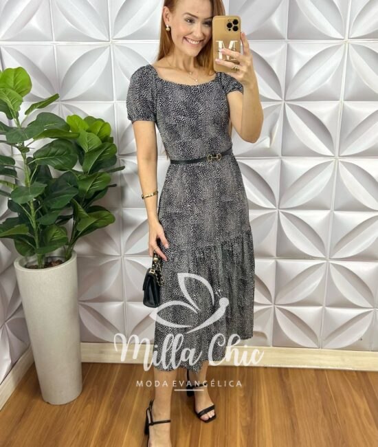 Vestido Suíça Em Tule Póa - Preto - Milla Chic