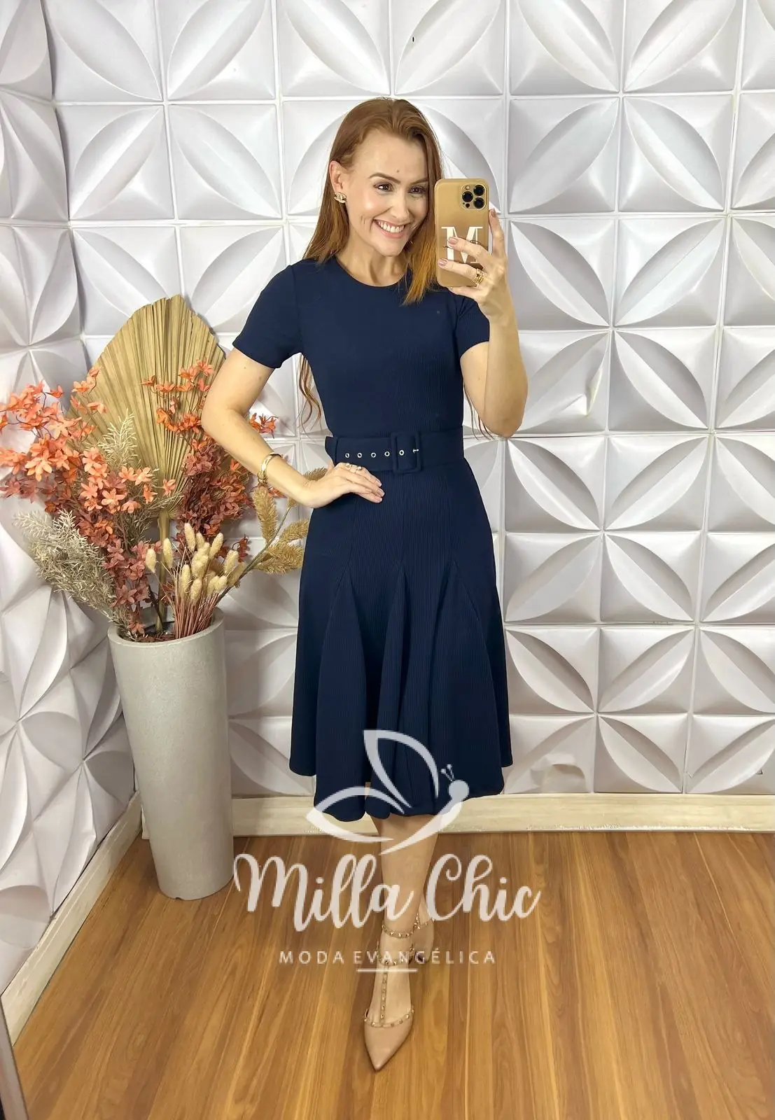 Vestido Cloe Em Anaruga Midi – Azul Marinho – Milla Chic Vestido Cloe Em Anaruga Midi - Azul Marinho - Milla Chic