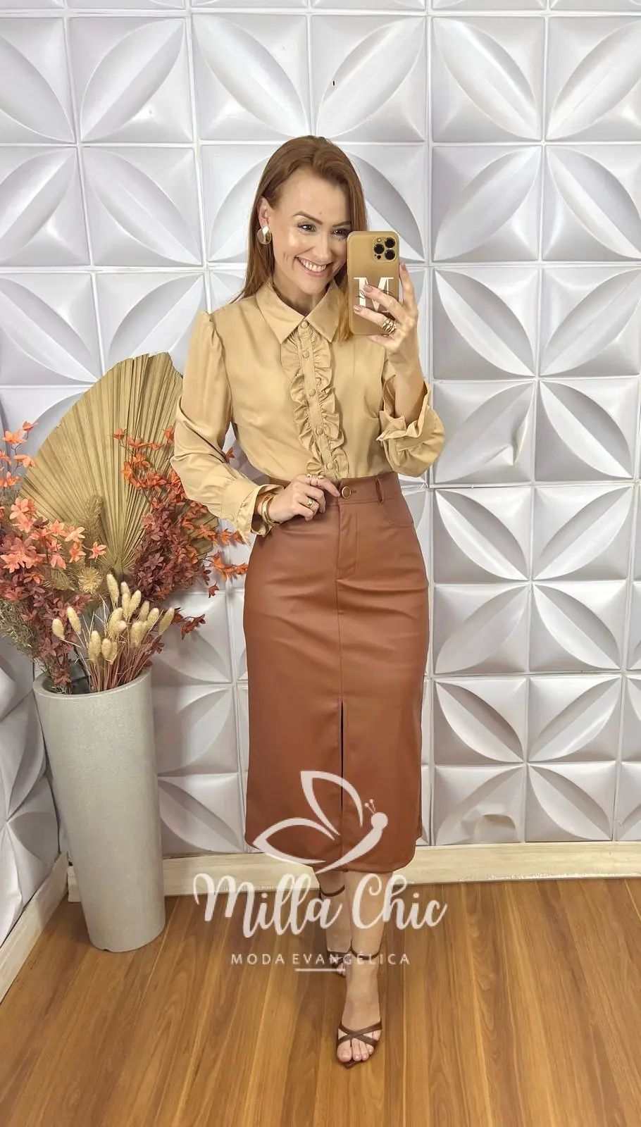 Saia Iolanda Em P.U – Marrom – Milla Chic Saia Iolanda Em P.U - Marrom - Milla Chic