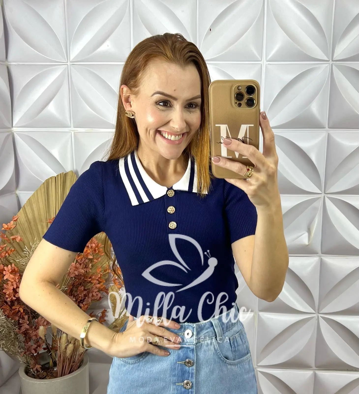 Blusa Tricot Lauren Botões Dourados – Azul Marinho – Milla Chic Blusa Tricot Lauren Botões Dourados - Azul Marinho - Milla Chic