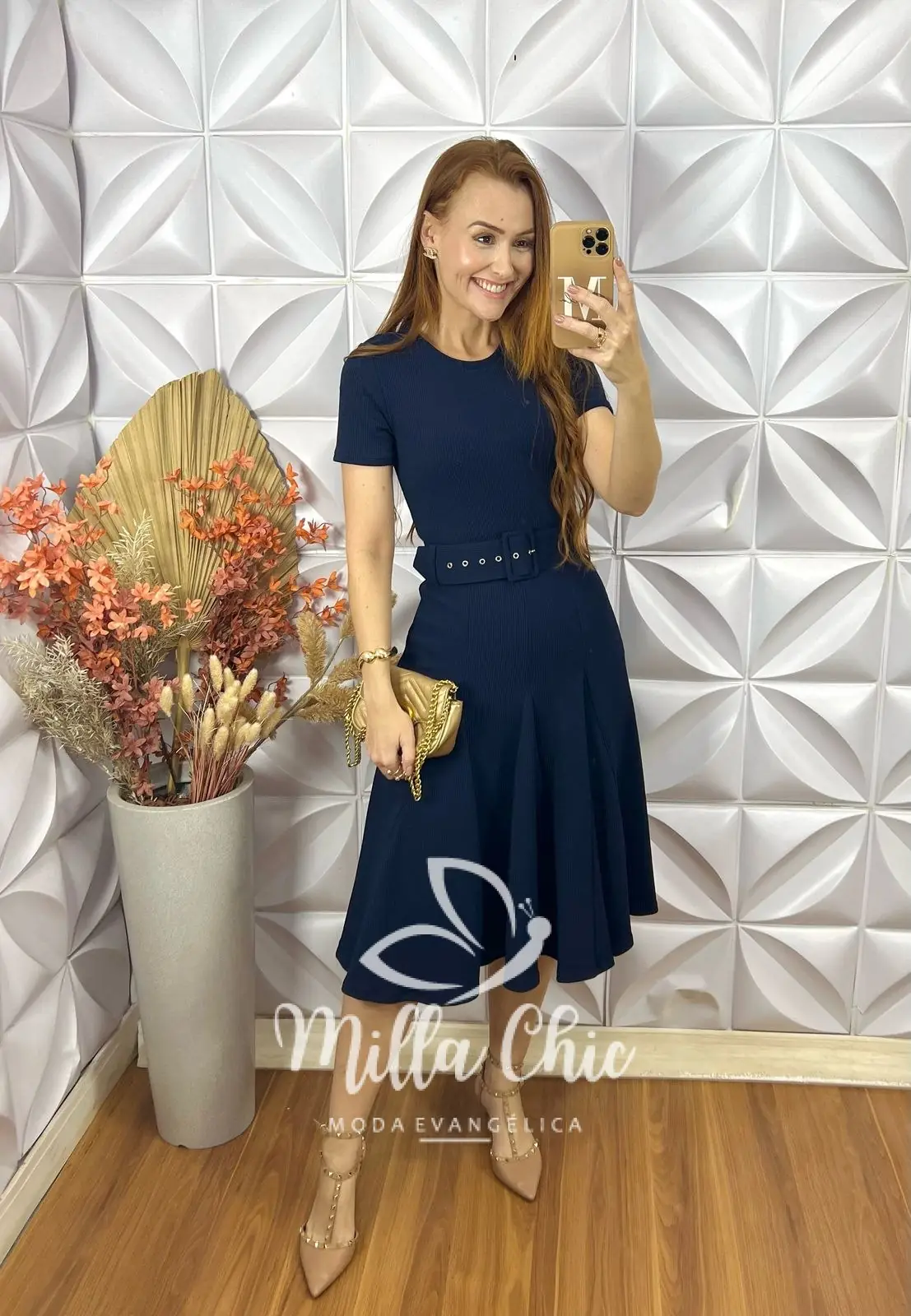 Vestido Cloe Em Anaruga Midi – Azul Marinho – Milla Chic Vestido Cloe Em Anaruga Midi - Azul Marinho - Milla Chic