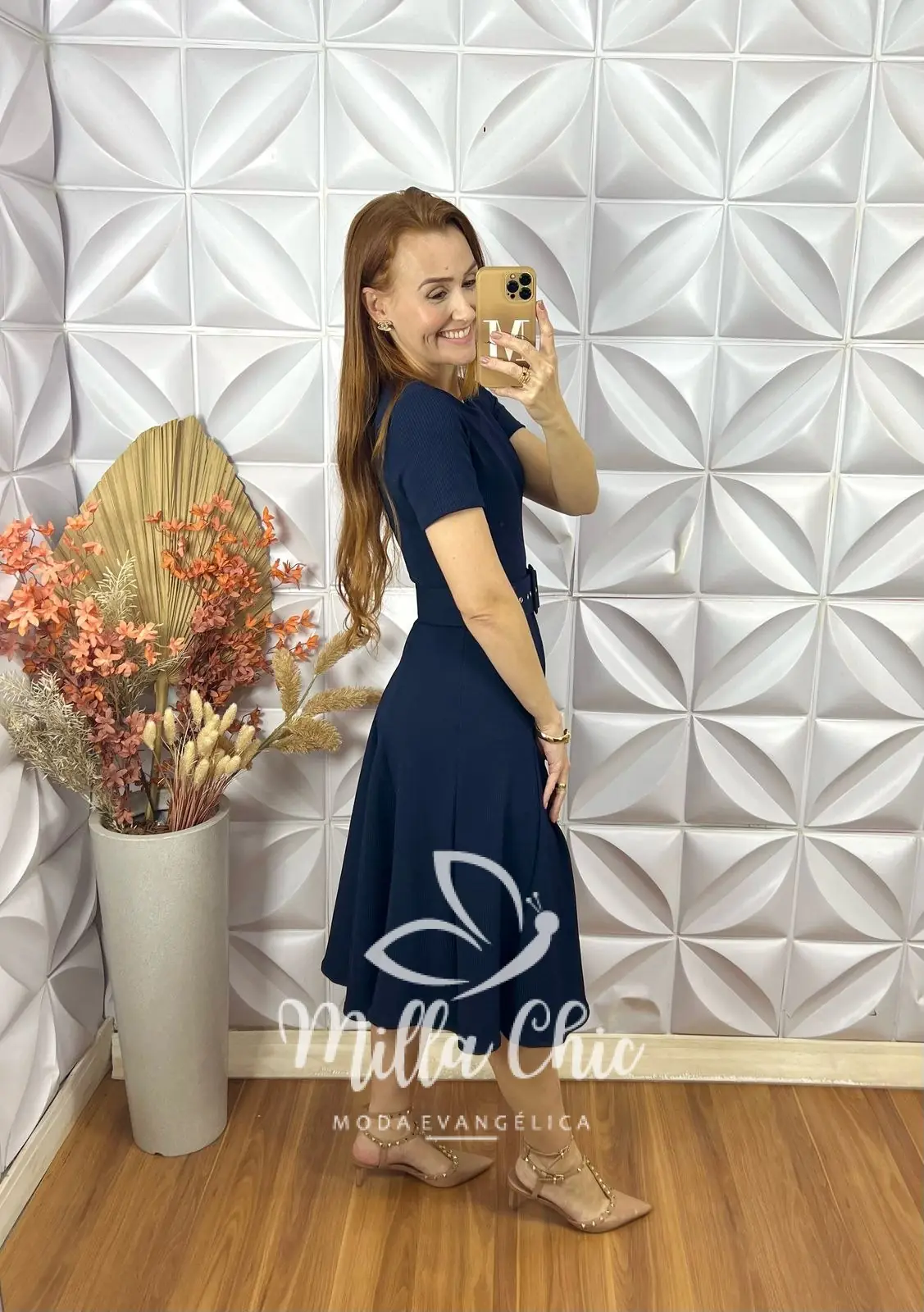 Vestido Cloe Em Anaruga Midi – Azul Marinho – Milla Chic Vestido Cloe Em Anaruga Midi - Azul Marinho - Milla Chic