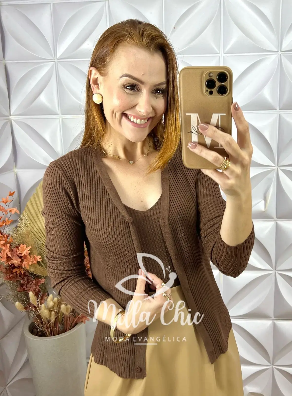 Cardigan Com Blusa Tricot Modal Clotilde – Marrom – Milla Chic Cardigan Com Blusa Tricot Modal Clotilde - Marrom - Milla Chic