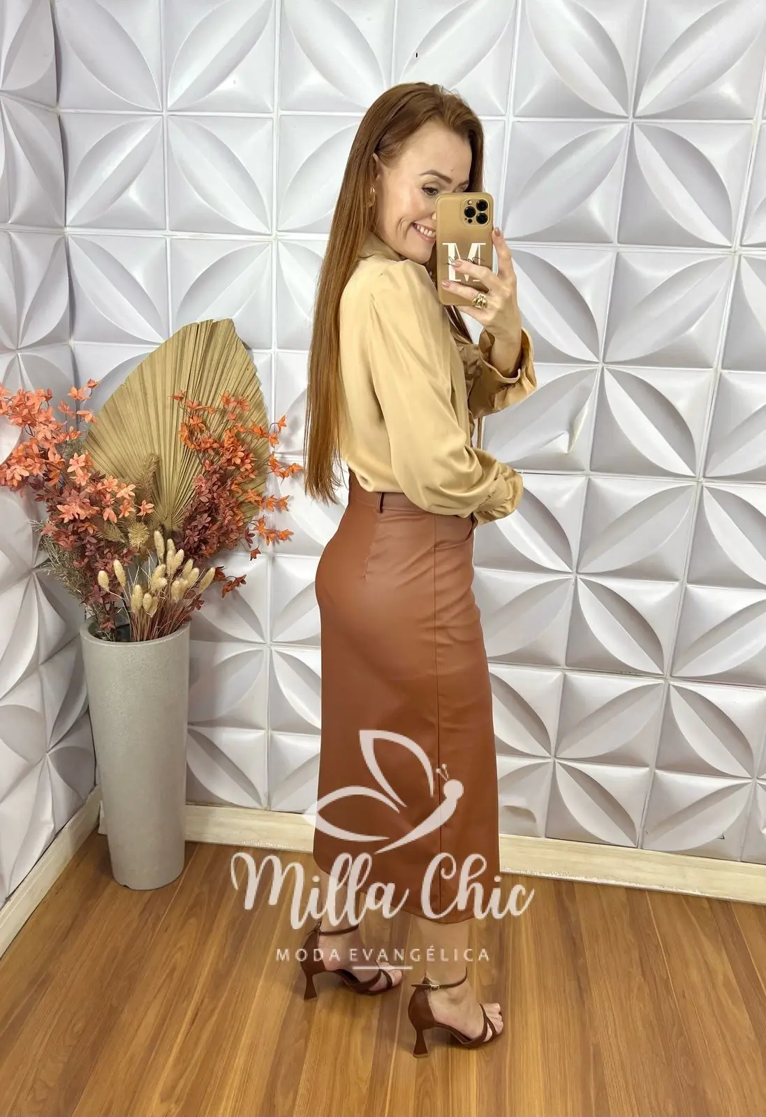 Saia Iolanda Em P.U – Marrom – Milla Chic Saia Iolanda Em P.U - Marrom - Milla Chic