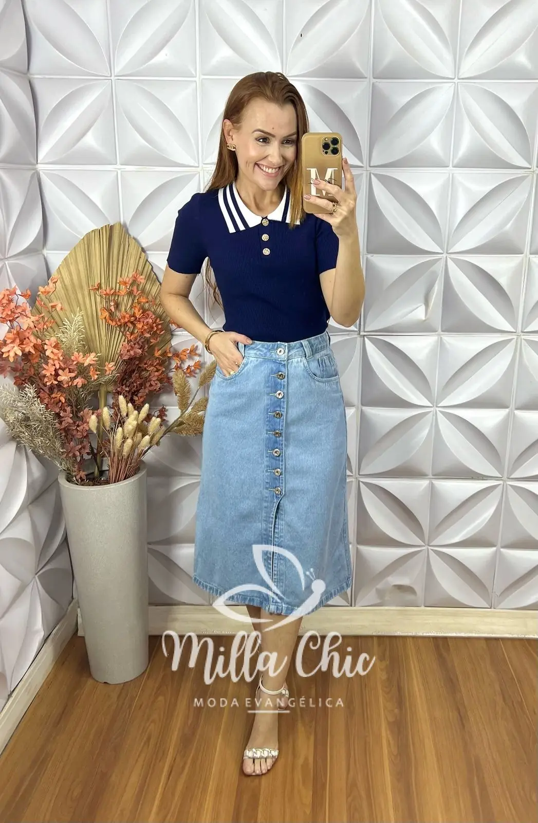 Blusa Tricot Lauren Botões Dourados – Azul Marinho – Milla Chic Blusa Tricot Lauren Botões Dourados - Azul Marinho - Milla Chic