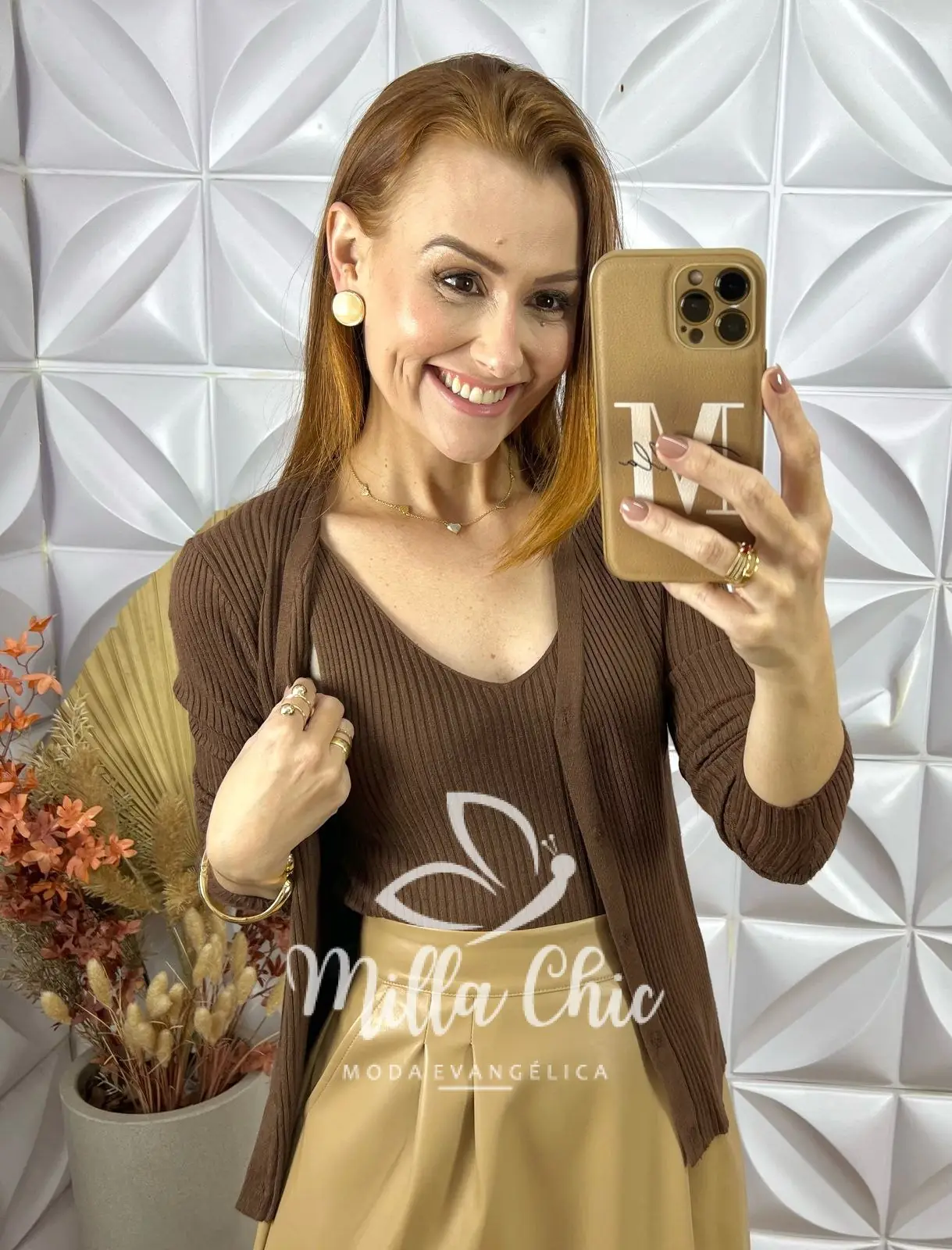 Cardigan Com Blusa Tricot Modal Clotilde – Marrom – Milla Chic Cardigan Com Blusa Tricot Modal Clotilde - Marrom - Milla Chic