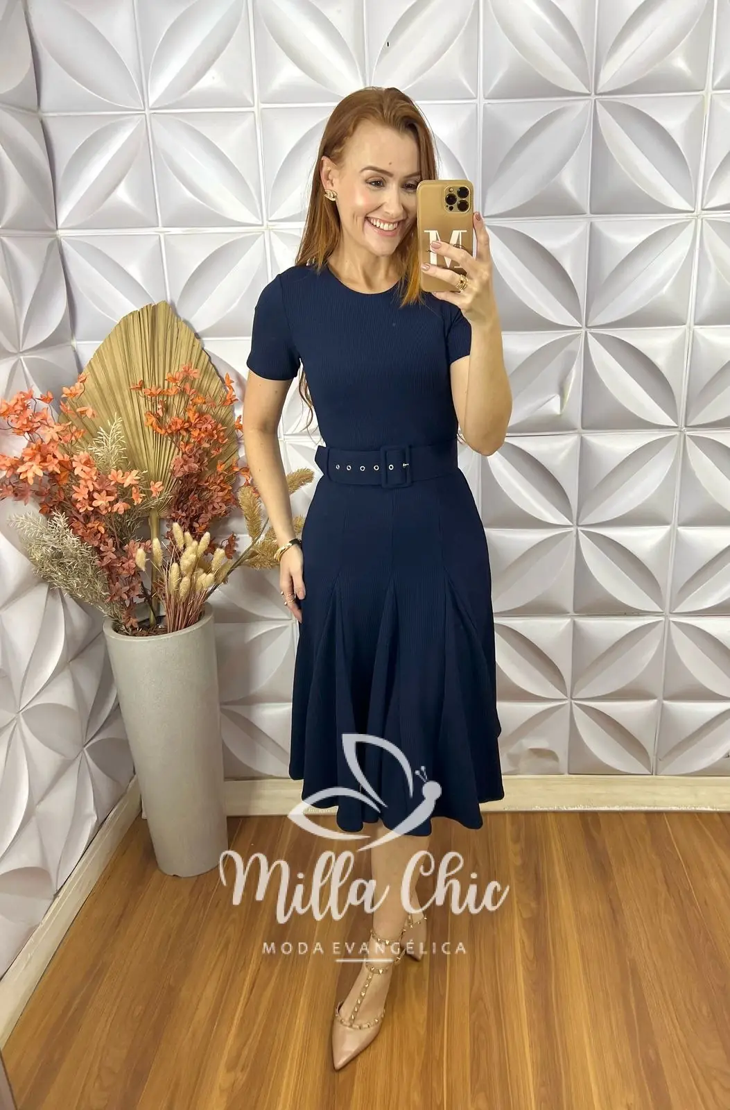 Vestido Cloe Em Anaruga Midi – Azul Marinho – Milla Chic Vestido Cloe Em Anaruga Midi - Azul Marinho - Milla Chic