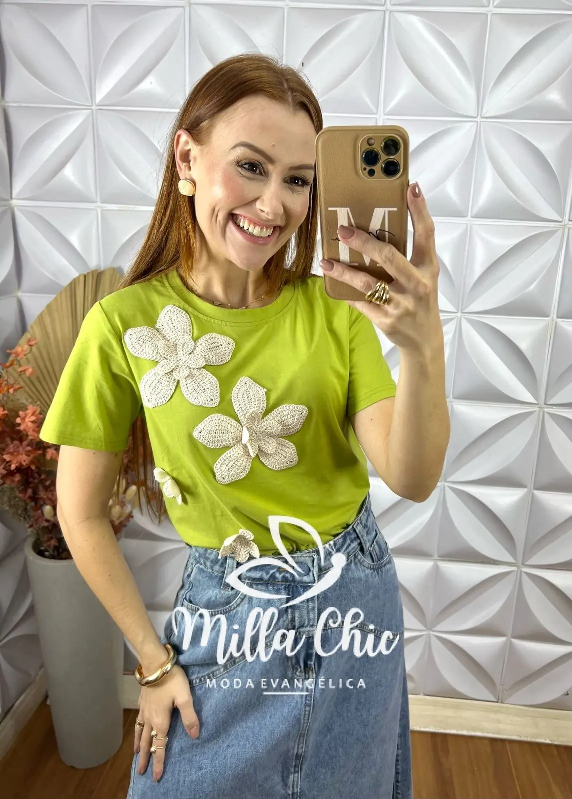Blusa Jordânia Com Aplicação Em Crochê - Verde - Milla Chic