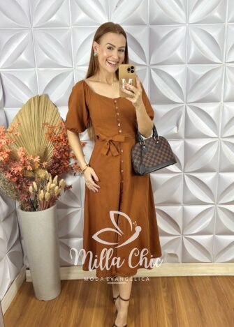 Vestido Nany Em Linho - Marrom - Milla Chic