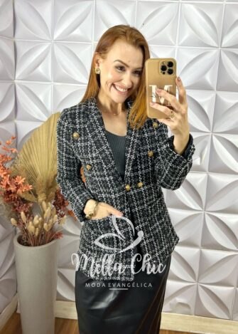Blazer Tweed Valentina - Preto - Milla Chic