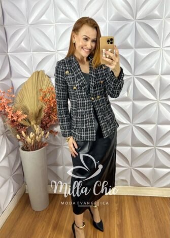 Blazer Tweed Valentina - Preto - Milla Chic