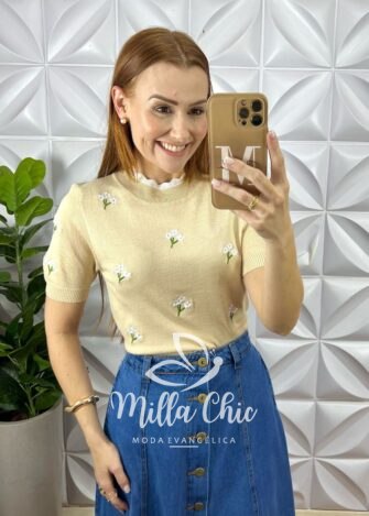Blusa Apolónia Em Tricot Modal - Areia - Milla Chic