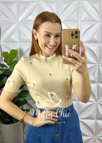 Blusa Apolónia Em Tricot Modal - Areia - Milla Chic