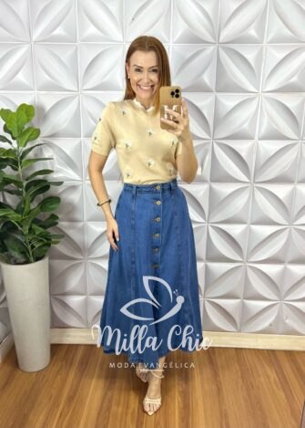 Blusa Apolónia Em Tricot Modal - Areia - Milla Chic