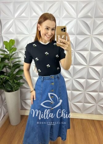 Blusa Apolónia Em Tricot Modal - Preta - Milla Chic