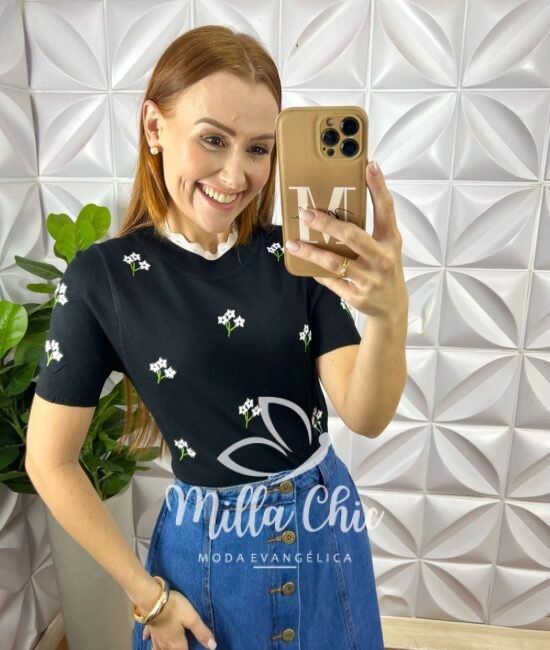 Blusa Apolónia Em Tricot Modal - Preta - Milla Chic