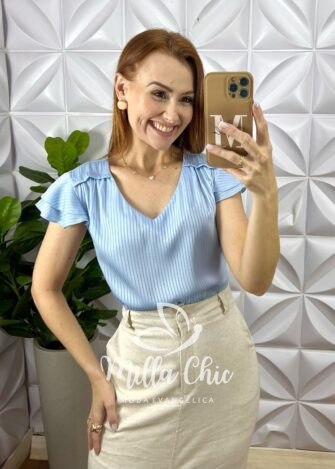 Blusa Em Cetim Margot - Azul - Milla Chic