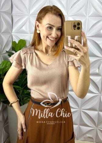 Blusa Em Cetim Margot - Marrom - Milla Chic