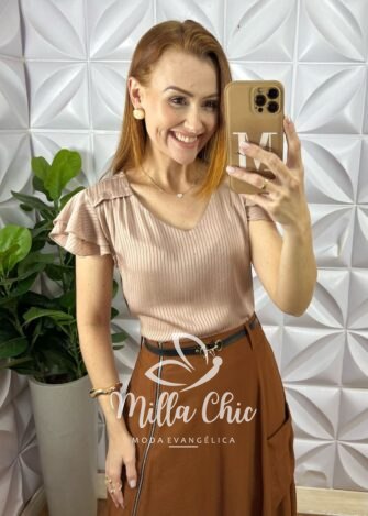Blusa Em Cetim Margot - Marrom - Milla Chic