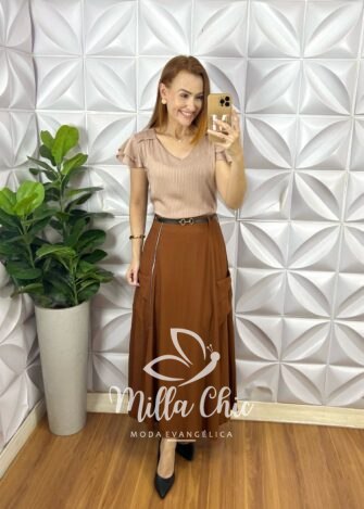 Blusa Em Cetim Margot - Marrom - Milla Chic
