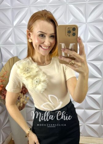 Milla Chic - millachic com br blusa jaque malha de algodao com aplicacao areia 2 Blusa Jaque Malha De Algodão Com Aplicação - Areia - Milla Chic