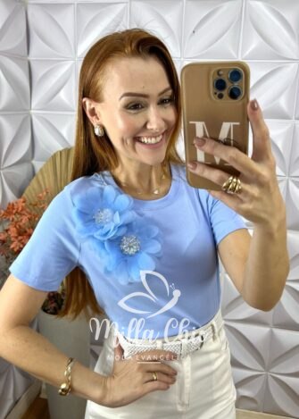 Milla Chic - millachic com br blusa jaque malha de algodao com aplicacao azul 3 Blusa Jaque Malha De Algodão Com Aplicação - Azul - Milla Chic