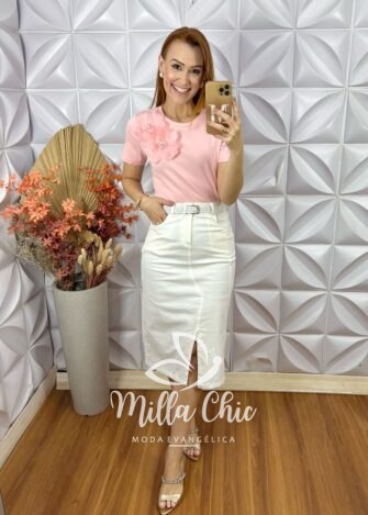 Blusa Jaque Malha De Algodão Com Aplicação - Rosa - Milla Chic
