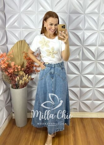 Blusa Jordânia Com Aplicação Em Crochê - Branco - Milla Chic