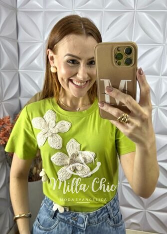 Blusa Jordânia Com Aplicação Em Crochê - Verde - Milla Chic