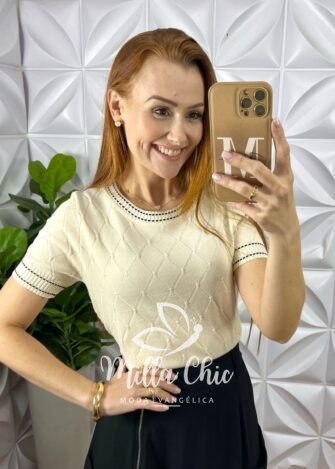 Blusa Livia Em Tricot Modal - Areia - Milla Chic