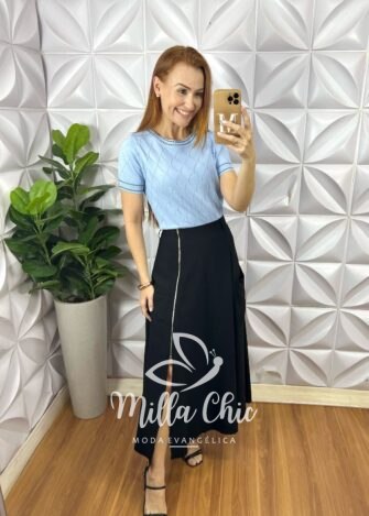 Milla Chic - millachic com br blusa livia em tricot modal azul Blusa Livia Em Tricot Modal - Azul - Milla Chic