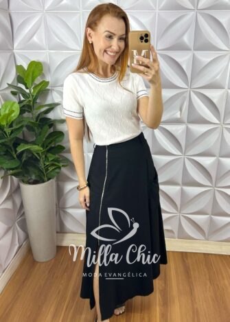 Blusa Livia Em Tricot Modal - Branca - Milla Chic