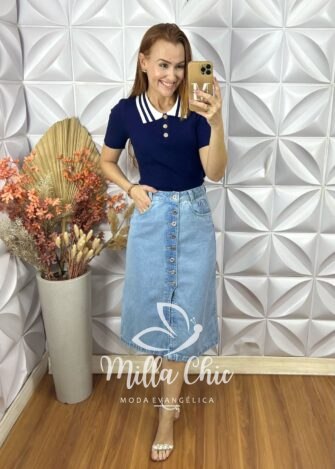 Milla Chic - millachic com br blusa tricot lauren botoes dourados azul marinho 3 Blusa Tricot Lauren Botões Dourados - Azul Marinho - Milla Chic