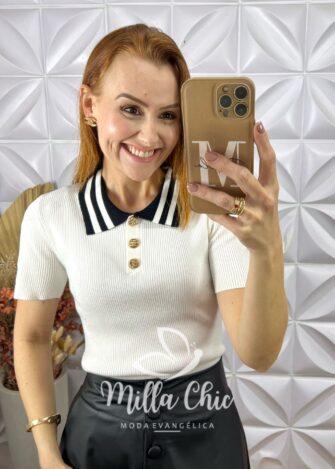 Milla Chic - millachic com br blusa tricot lauren botoes dourados branca 4 Blusa Tricot Lauren Botões Dourados - Branca - Milla Chic