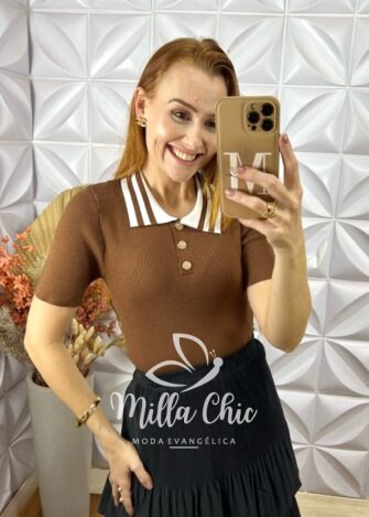 Milla Chic - millachic com br blusa tricot lauren botoes dourados marrom 3 Blusa Tricot Lauren Botões Dourados - Marrom - Milla Chic