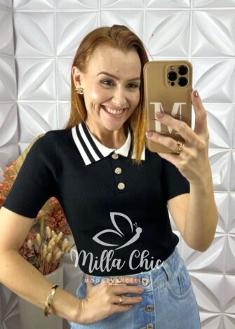 Milla Chic - millachic com br blusa tricot lauren botoes dourados preta 1 Blusa Tricot Lauren Botões Dourados - Preta - Milla Chic