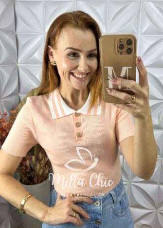 Milla Chic - millachic com br blusa tricot lauren botoes dourados rosa 4 Blusa Tricot Lauren Botões Dourados - Rosa - Milla Chic